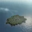 Placeholder: Flat island floating in space, sun