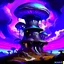 Placeholder: A fantabulous black, blue and purple (((mushroom tower house))) erected atop a (geologic pillar), surrounded by the uncanny imaginative ((( swirling skies))), offset by the stark hues of a (neon-tinged nebulous space scape), within. captured by the hand a skilled master painter with a focus on (softly blurred compositions and voluminous lighting).