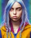 Placeholder: Billie Eilish, washes in the bathroom