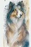 Placeholder: Abstract wet watercolour of a rough collie, ink lines, interlinked circles, detailed,focus on eyes, watercolour paper neg . Closed eyes