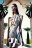 Placeholder: model with dress printed in 3D inspired by trullo, palm and orchids high tech