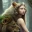 Placeholder: Young beautiful girl wearing floral crown and standing next to a stunning lion on nature forest path, Chronicles of Narnia, 8k resolution, high-quality, fine-detail, iridescent, intricate, digital art, detailed matte, volumetric lighting, beautiful, illustration, 3D octane render, Chronicles of Narnia, brian froud, howard lyon, selina french, anna dittmann, annie stokes, lisa parker, greg rutowski,