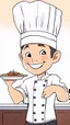 Placeholder: A design of a chef holding a dish in his hand in a professional manner, without the background, He smiles and closes one of his eyes, cute cartoon ,Only his upper body is shown