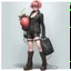 Placeholder: full body portrait -- an absolutely stacked anthropomorphic strawberry with pixie-cut hair, a perfect hourglass figure, perfect face, wearing a studded, black leather biker's jacket and pants with 12-inch platform boots and goggles,