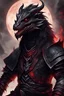 Placeholder: dragonborn sorcerer with red eyes and black scales