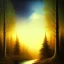 Placeholder: forest at night, river, mountain, night sky, landscape, painting