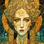 Placeholder: create an abstract, cubist, highly ethereal, darkly magical illustration of a deeply sorrowful sorceress with highly detailed and deeply cut facial features, in the style of GUSTAV KLIMT, EDWARD BURNE-JONES, WILLIAM MORRIS, and KATHE KOLLWITZ combined with the comic art style of BILL SIENKIEWICZ and JEAN GIRAUD MOEBIUS, searing lines and forceful strokes, precisely drawn, inked, and darkly colored