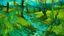 Placeholder: A greenish blue poisonous wasteland with a swamp painted by Vincent van Gogh