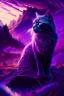 Placeholder: majestic cat, psychedelic, violet tones, fantasy landscape