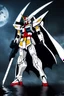 Placeholder: Gundam inspired by Batman. Flowing cape. Action pose. 1080p. Photograph.