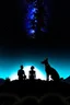 Placeholder: black background on a mountaintop and three silhouettes a fit man,a fit woman, and a Belgian malinois sitting next to the men and the woman looking at the stars