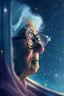 Placeholder: grandma soul , with background star field seen in the window of a boat, 4 k, trending art, depth of field, in the style of gorillaz