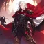 Placeholder: Vampire knight, young man, handsome, long white hair, black full plate armor, red cape