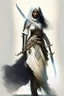 Placeholder: Full body veiled female Arab warrior holding a sword, fantasy, powerful, high quality