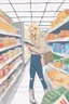 Placeholder: In the music video, a 23-year-old woman with blonde hair and bright blue eyes. Standing in the freezer section of a supermarket. Reading a book. you can see it is cold.