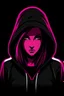 Placeholder: Strong Hacker girl with female emporment in a hooded sweater as black and pink as a logo