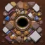 Placeholder: Wood, pastel colors, crepusculare, monde, stone cold, spirale, eye olive,comete, spiner, brown, yelow, white, red, cubes, cups, abstract art,creme,