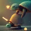 Placeholder: Mike Winkelmann style art, Fantastic digital art of a sitting meditating turtle holding a wooden rod, high definition, magical powers, close shot, background galaxy, 8k, extremely detailed