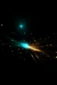 Placeholder: turquoise and golden Light abstract light. Shining star, sun particles and sparks with lens flare effect on black background. Sparkling magical dust particles