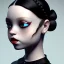 Placeholder: jenna ortega, wednesday addams hair style, wednesday make up, wednesday addams black dress, cinematic, wednesday style, hyper detail, 8k resulation