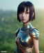 Placeholder: Anime girl cute neck head portrait, amazon warrior costume, village, meditation, cyberpunk, 8k quality