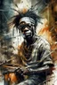 Placeholder: A ultra realistic poster of an African with dark glasses guy playing the drums having word sign as “street art ”, by Daniel Castan Carne Griffiths Andreas Lie Russ Mills Leonid Afremov, black background, fine lines draw, smile, standing in the temple