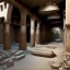 Placeholder: in an dark dirty underground civilization with many buildings pueblo, greek, and islamic architecture