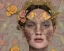 Placeholder: upper bust portrait, the queen of butterflies, coloured paint like butterfly wings on face in symmetrical pattern, intricate metal work crown, extremely detailed clothing, in a field of roses, 8k resolution concept art, dynamic lighting, intricately detailed, hyperdetailed, beautiful, ethereal, elegant, golden hour, (butterfly), gothic