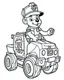 Placeholder: outline art for Paw Patrol Marshall With Fire Truck coloring page, Japanese manga style, cartoon style, cute face, white background sketch style, full body is a must, only use outline, clean line art, no shadow, bold outline