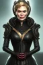 Placeholder: Cersei Lannister as evil queen in black leather, busty, cleavage, curvy, lena headay, angry, stern look. character design by cory loftis, fenghua zhong, ryohei hase, ismail inceoglu and ruan jia. unreal engine 5, artistic lighting, highly detailed, photorealistic, fantasy