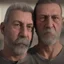 Placeholder: extreme close up photo of two italian prisoners in tank top 40 years old kissing in prison behind bars, chubby, dirty, ugly, bullneck, muscular, short beard, long hairs, manly chest, misery and poverty, emotive eyes, photo 35mm lens, side view, photorealistic, ultradetailed