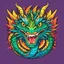 Placeholder: Smiling Dragon logo, pop-art colour, symetric line, straight line vector