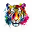 Placeholder: high quality, logo style, Watercolor, powerful colorful Tiger face logo facing forward, monochrome background, by yukisakura, awesome full color