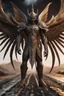 Placeholder: Facing front Monster Demon Wings Full body front glistening oiled shiny, intricate, Exquisite details and textures, highly detailed,photography, sharp focus, tribal background,photography 8k