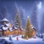 Placeholder: foto realistic winter house with a illuminated christmas tree and santa claus bringing presents in the night