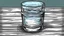 Placeholder: A glass of water on a wooden table. The surface of the water rippling. Hand drawn illustration