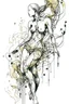 Placeholder: Ink drawing graphics venus excitante figures , line drawing, white background, negative space, splashes of soft colours