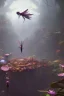 Placeholder: large venus fly trap with teeth eating a dragonfly, flowers, jungle, hyperrealistic, trees in background, digital art, alien like, disgusting, intricate, morbid, rainy, sinister, volumetric lighting, unreal engine, high resolution, 8k, depressing colors, dark colors, horror, horrific,