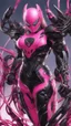 Placeholder: A close picture to Mix between gwenpool and symbiote, symbiote venom with transformers, high details machine, pink and black custom, intricate details, highly detailedin