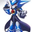 Placeholder: A sleek robotic warrior blending MegaMan Zero. The design features Zero's RED color scheme, with gold accents on shoulders, chest, and gauntlets, plus white highlights on the limbs. The aerodynamic body combines Neo Metal Sonic's sharp, angular edges with Zero's humanoid proportions. A glowing green plasma saber is held in one hand, while an energy cannon adorns the other. The helmet merges Zero’s crest and gem centerpiece with Neo Metal Sonic's spiked crown.