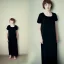 Placeholder: Realistic photo Russian shorthair beautiful 20-years tomboy boyish boylike young wife wide hips in black nightgown