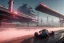 Placeholder: Futuristic, anti-gravity formula racer hovering above track, cyberpunk style, fog, depth of field