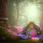 Placeholder: a fairy house pink and blue, in the woods, spring, 8k, flickering light, centered, high-quality, fine-detail, digital art, detailed matte, volumetric lighting, illustration, 3D octane render