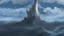 Placeholder: a thick hollow twisting spire rises out of the raging sea, a whirlpool inside the base of the spire
