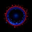 Placeholder: circle of waterdrops, dark romantic atmosphere, dark neon red and blue