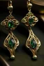 Placeholder: Gold earrings in Art Nouveau style with small emeralds