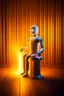 Placeholder: cute chat robot sitting on throne in the sauna, its such a perfect day i am glad i spent it with you, motion blur, smoke, 4k, downlight, soft light, depth of field, photorealism, trending on art station