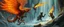 Placeholder: phoenix octopus bird witch bear dragon in icy waterfall looks beyond really powerful slapping a bird in the face with fire, fantasy illustration, in the style of Rembrandt