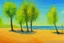 Placeholder: Sunny day, trees, sand, impressionism painting