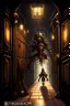 Placeholder: A steampunk dungeon hallway with a knight clockwork robot rpg cover art